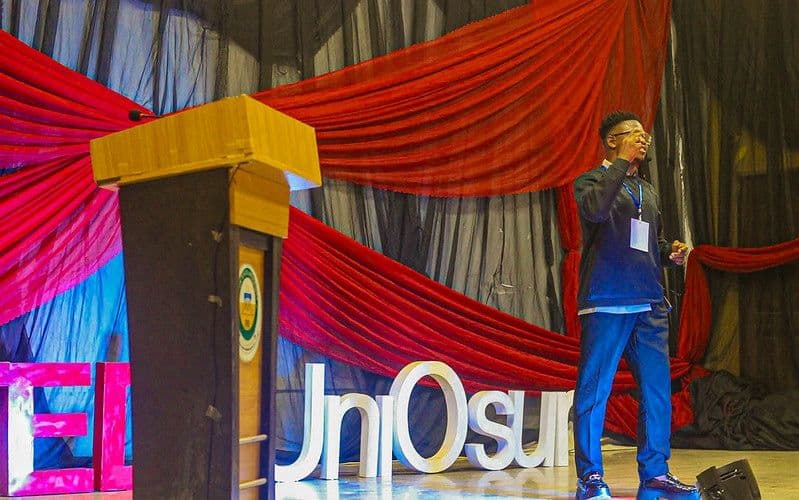 Tomide Williams on the TEDxUniOsun stage
